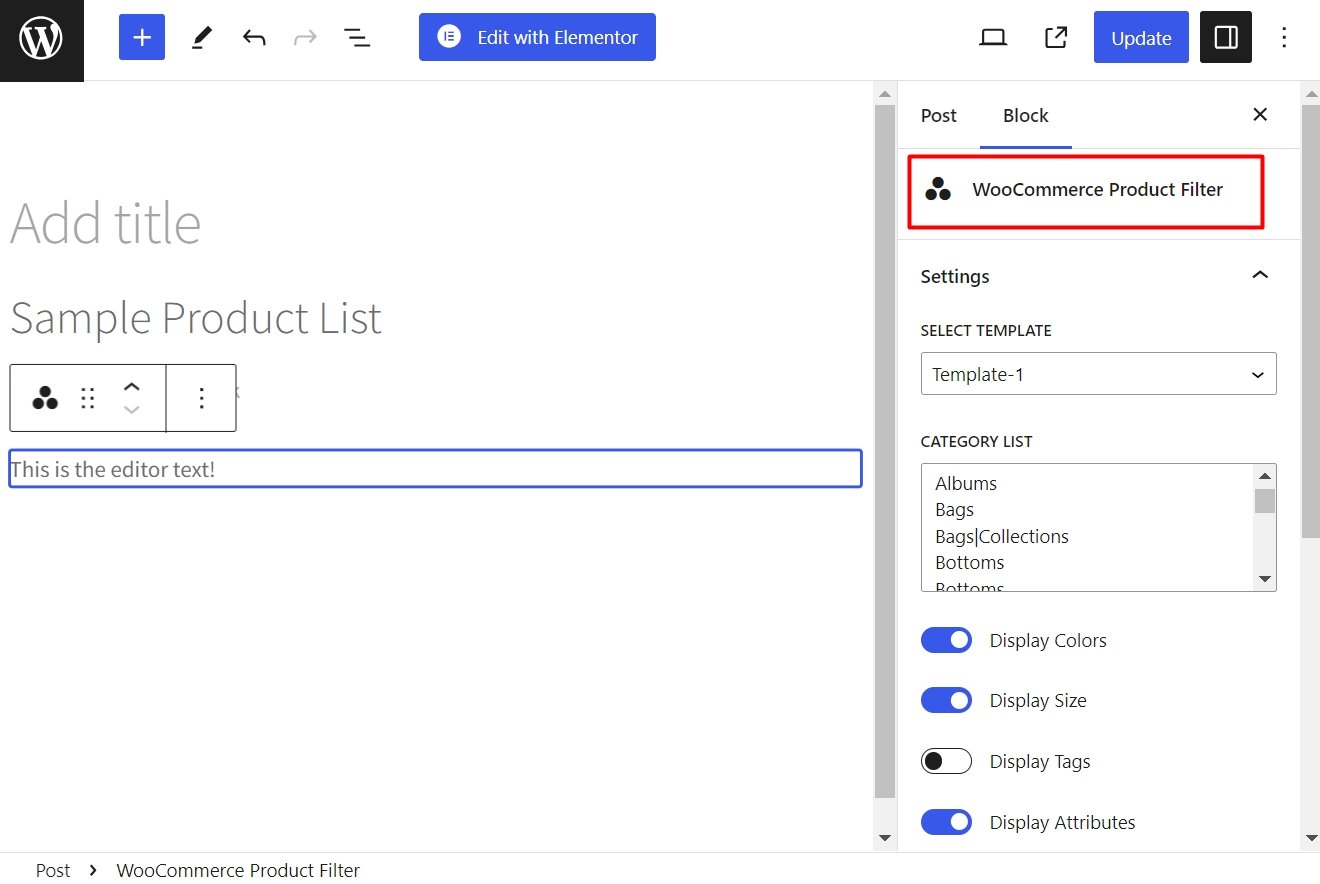 WooCommerce Product Filter Gutenberg block to filter product by category