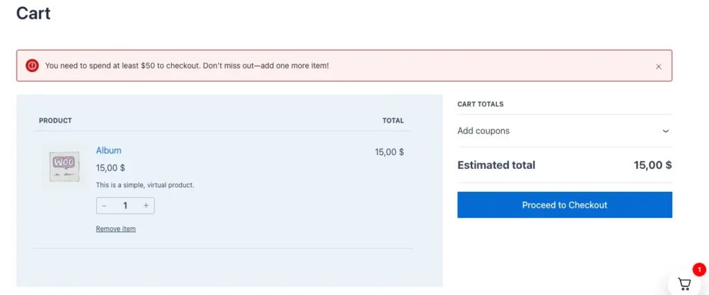 Mini/Max Order Amount 2 min/max order amount frontend