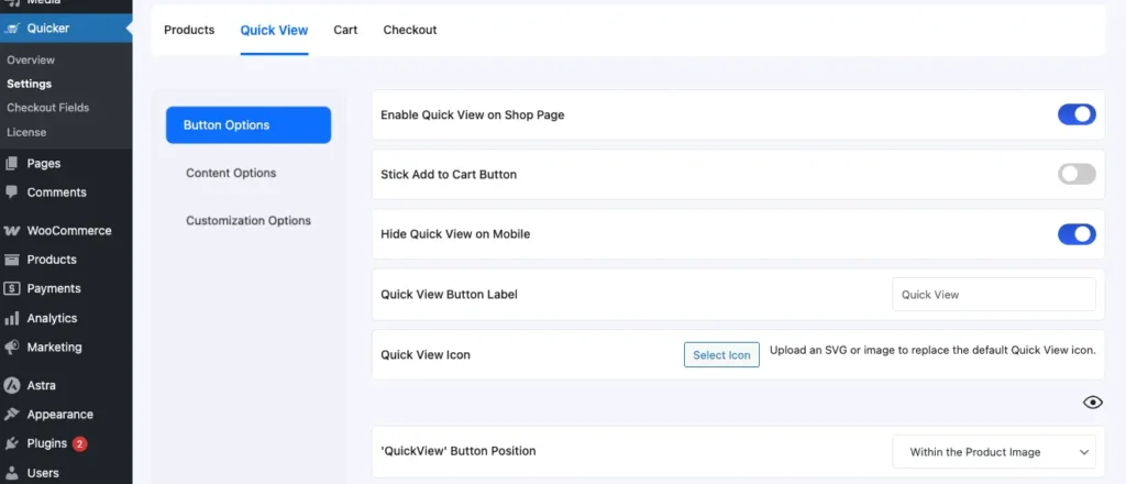 Quick View Option for WooCommerce Products 1 quickview-admin-button-options
