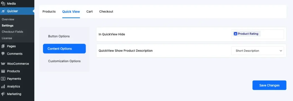 Quick View Option for WooCommerce Products 2 quickview-admin-conetnt